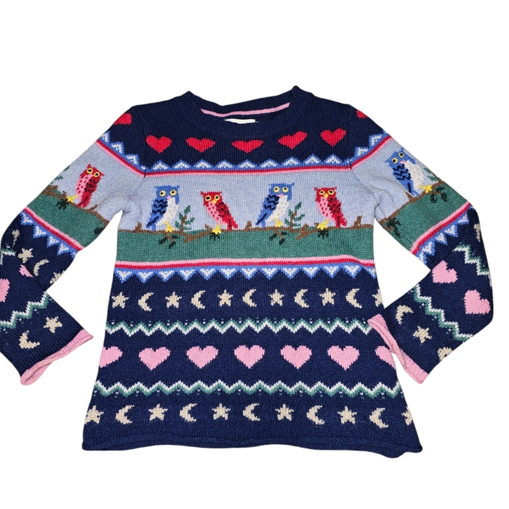 Mini Boden fair isle owl sweater 5/6